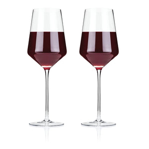 Raye Angled Crystal Bordeaux Glasses, Set of 2